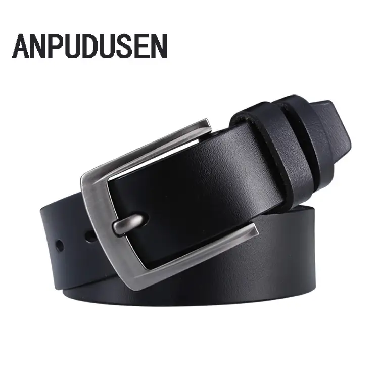 Men's Black Genuine Leather Pin Buckle Belt