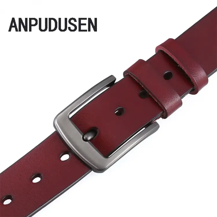 Men's Black Genuine Leather Pin Buckle Belt