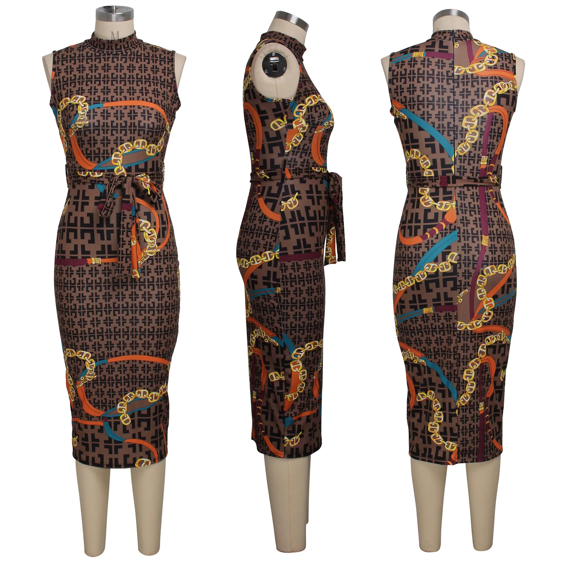 European African Print Slim Fit Sleeveless Dress for Women - Image 5