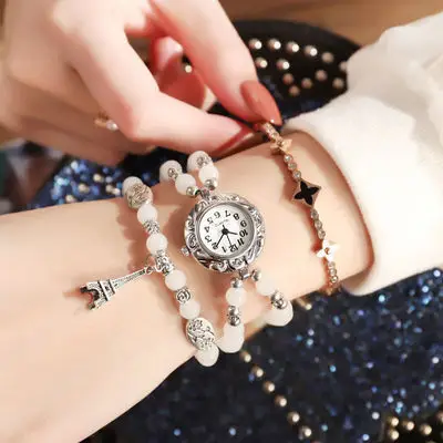 Women Korean Style Bracelet Watch with Black Stones - Image 8