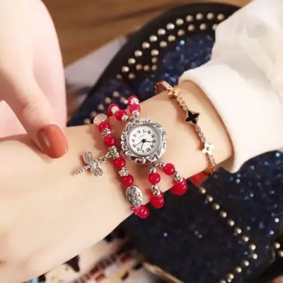 Women Korean Style Bracelet Watch with Black Stones - Image 10