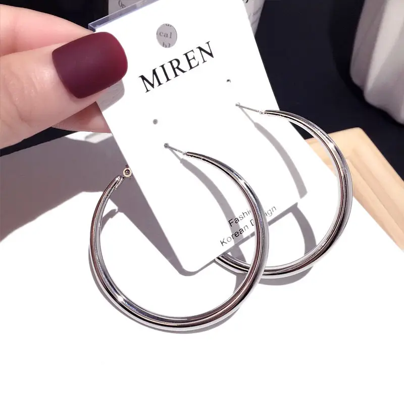 Metallic Hoop Earrings for Women Large Fashion Jewelry - Image 2