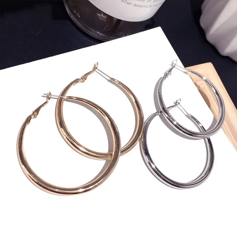 Metallic Hoop Earrings for Women Large Fashion Jewelry - Image 5