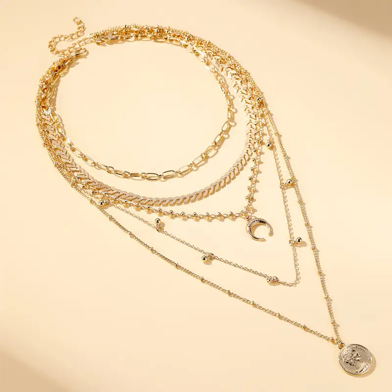 Multi-layer Gold Plated Moon God Pendant Necklace - Image 3