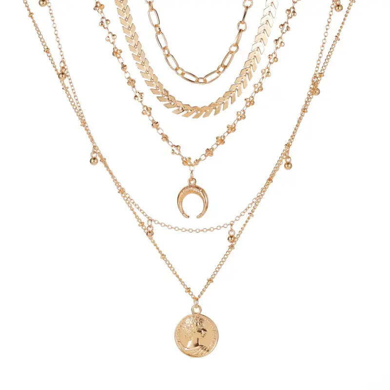 Multi-layer Gold Plated Moon God Pendant Necklace - Image 6