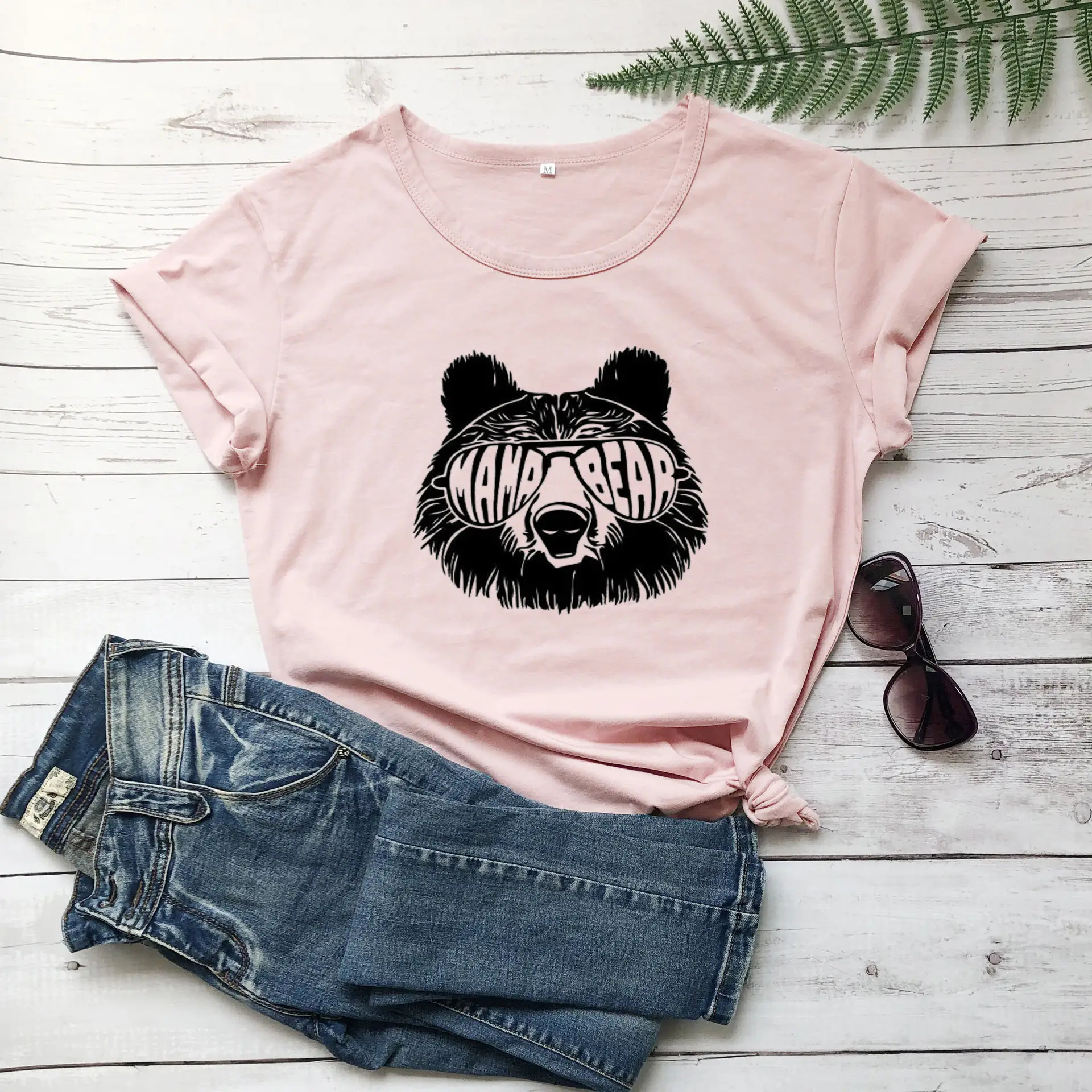 Mama Bear Letter T-Shirt Pink Casual Wear