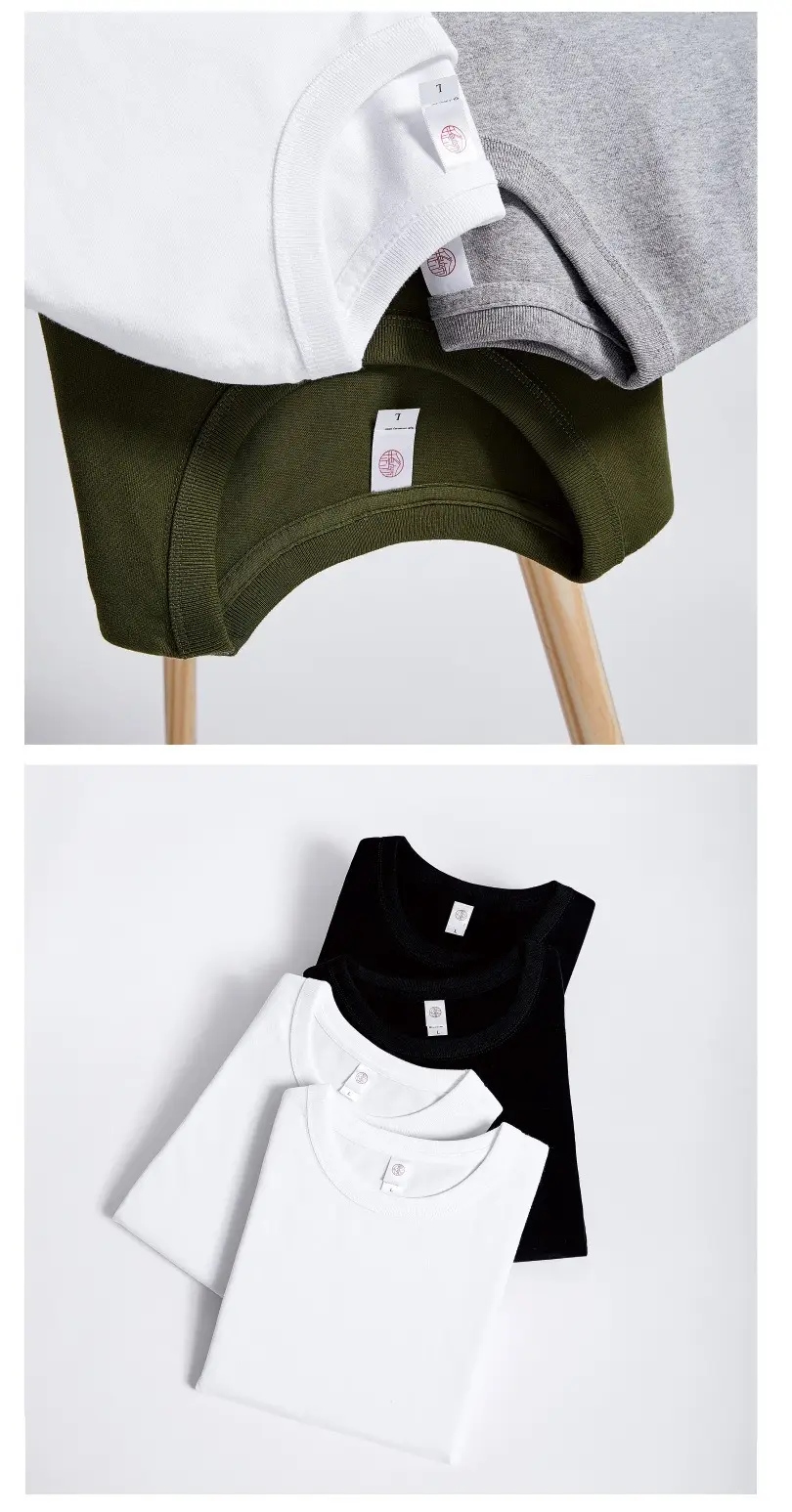 Men White Cotton T-Shirt 300g Loose Casual Crew Neck — feature 14