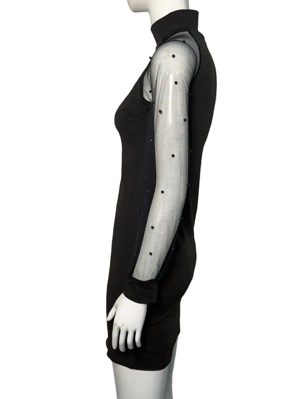 Purple Mesh Long Sleeve Dress with Hip Hug Design — feature 13