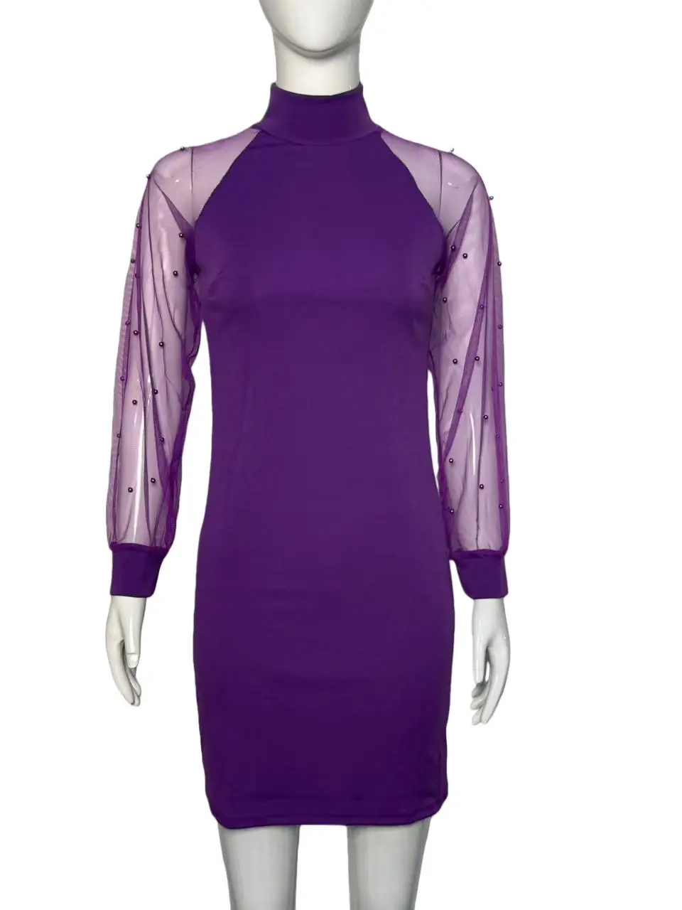 Purple Mesh Long Sleeve Dress with Hip Hug Design — feature 18