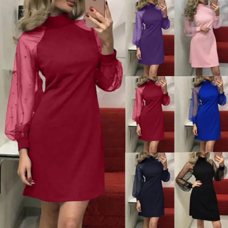 Purple Mesh Long Sleeve Dress with Hip Hug Design — feature 2