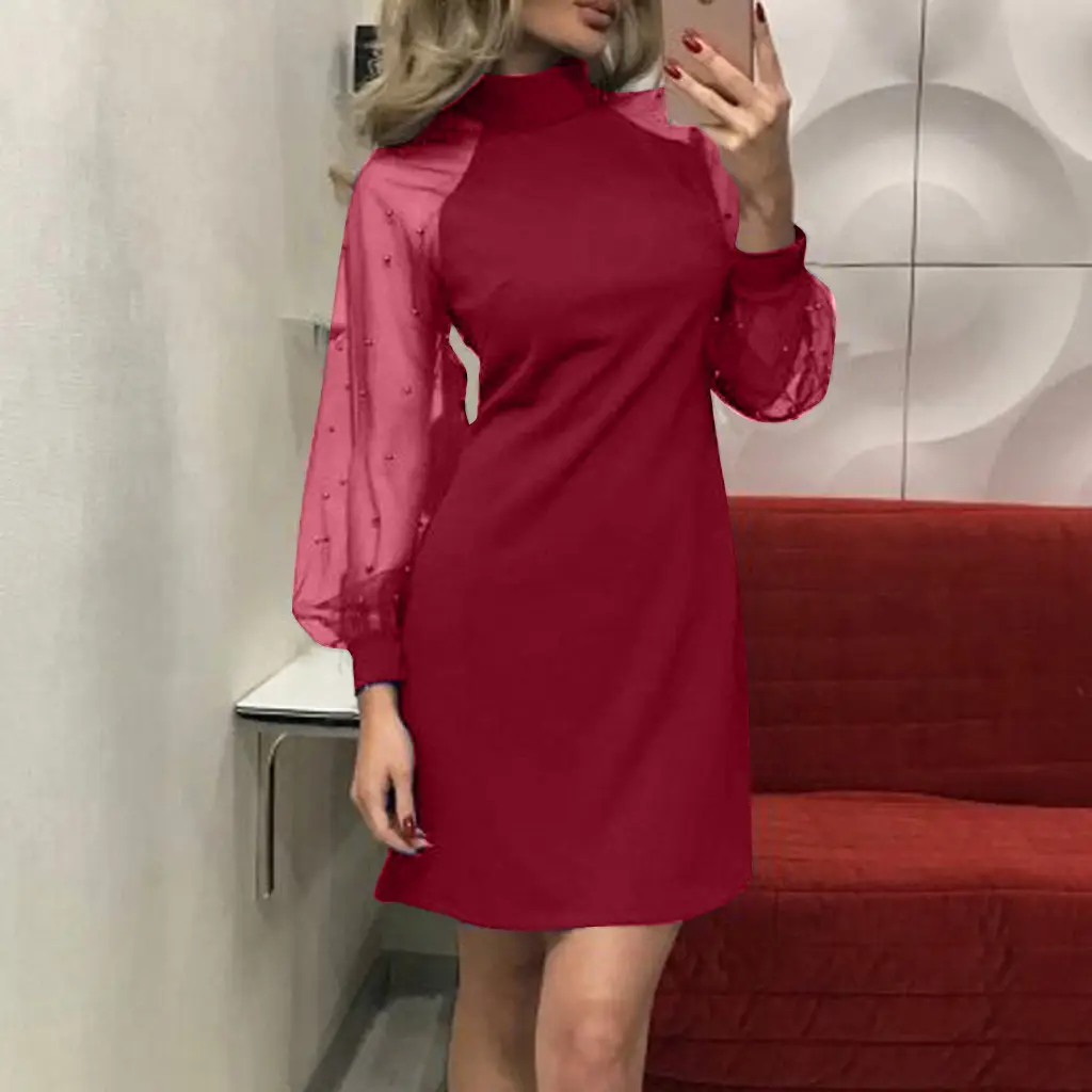 Purple Mesh Long Sleeve Dress with Hip Hug Design — feature 3