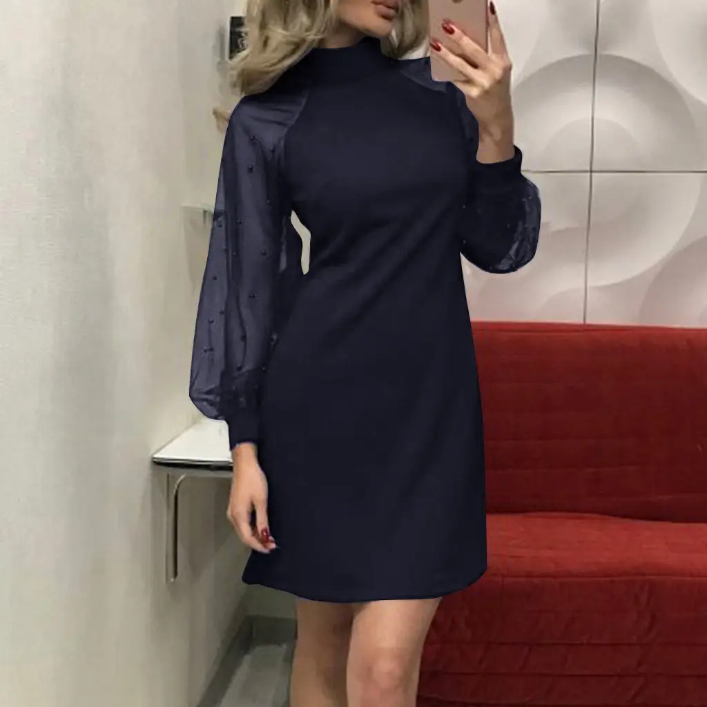 Purple Mesh Long Sleeve Dress with Hip Hug Design — feature 4