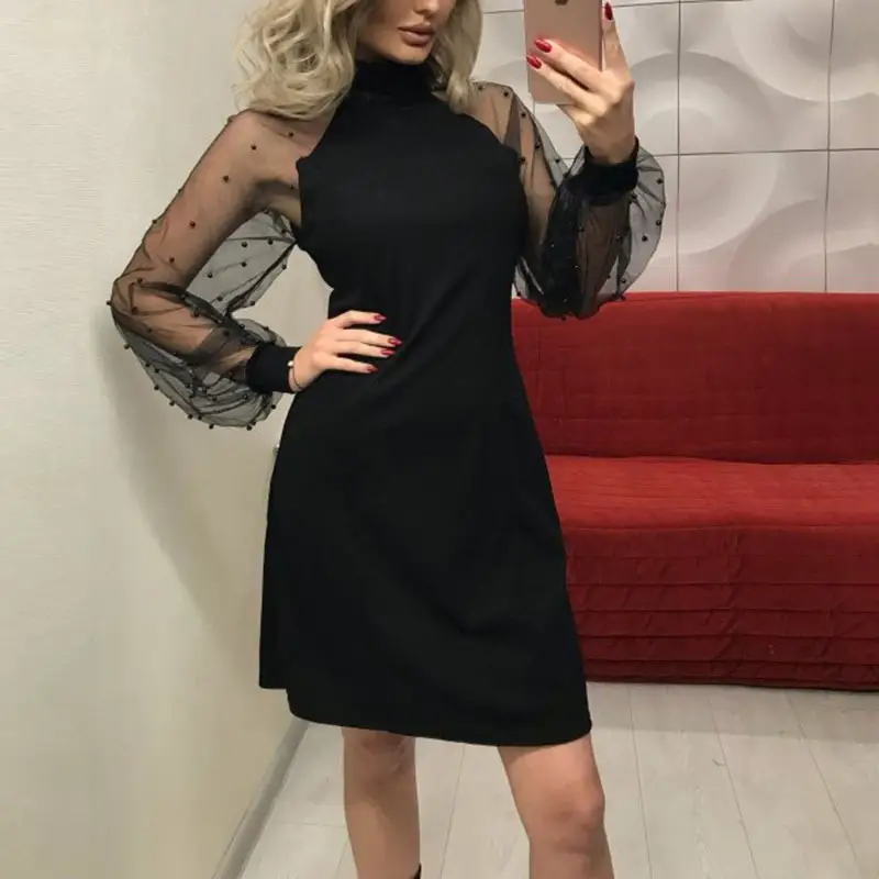 Purple Mesh Long Sleeve Dress with Hip Hug Design — feature 5