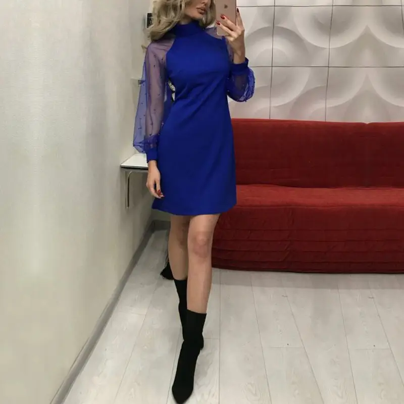 Purple Mesh Long Sleeve Dress with Hip Hug Design — feature 6