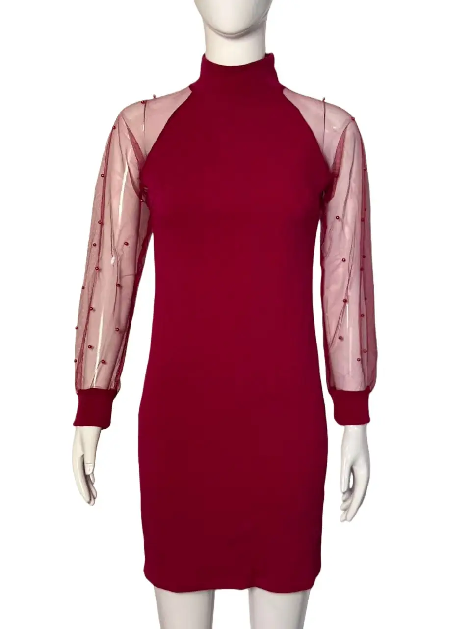 Purple Mesh Long Sleeve Dress with Hip Hug Design — feature 9