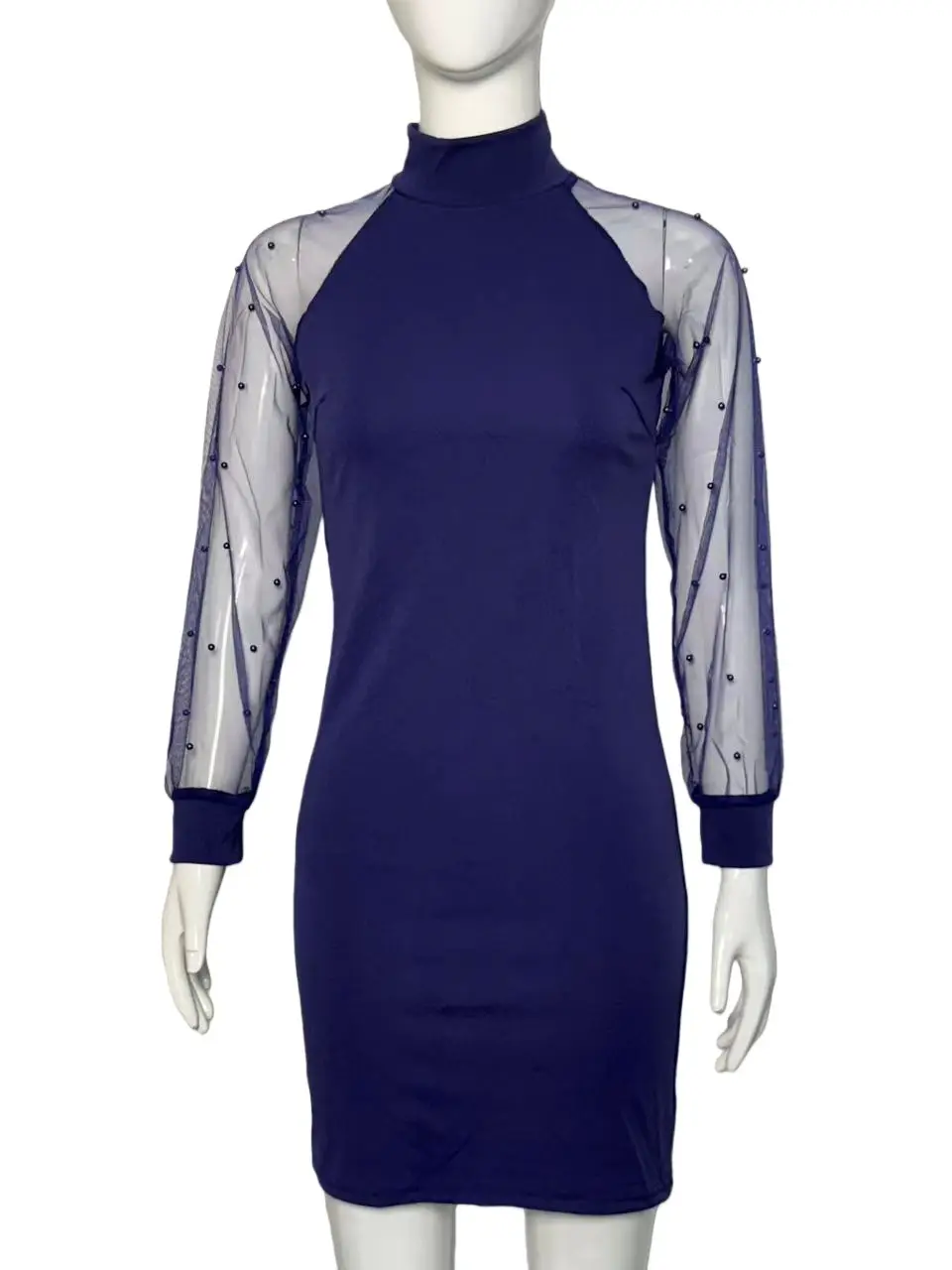 Purple Mesh Long Sleeve Dress with Hip Hug Design - Image 2