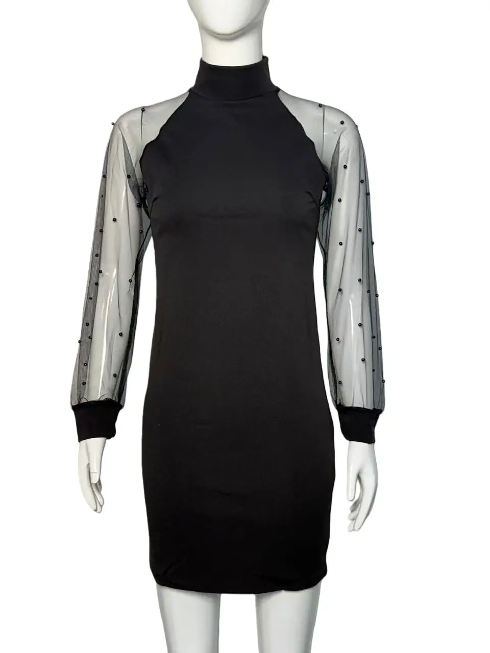Purple Mesh Long Sleeve Dress with Hip Hug Design - Image 3
