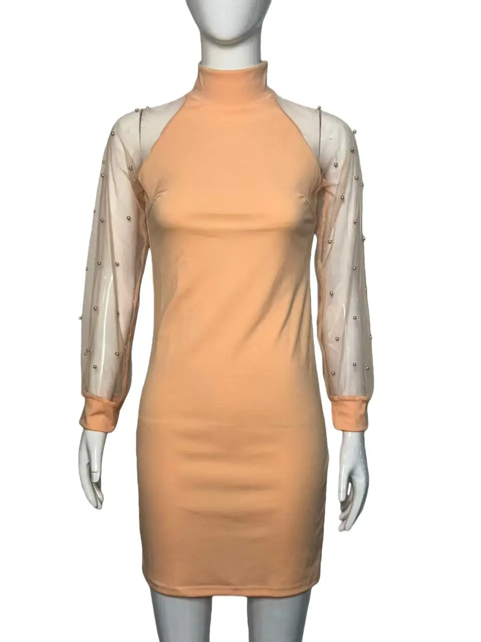 Purple Mesh Long Sleeve Dress with Hip Hug Design - Image 4