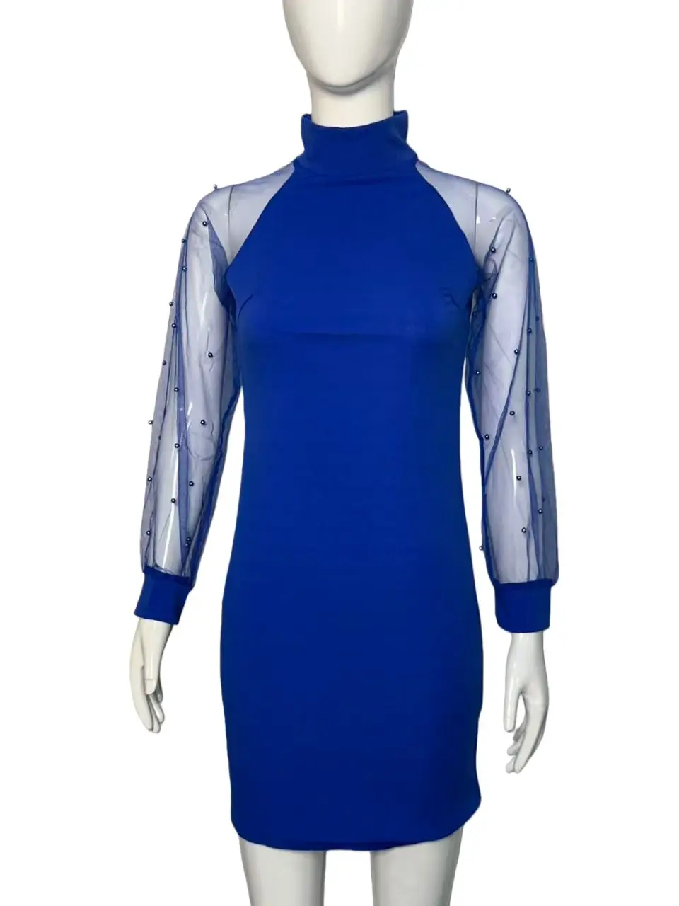 Purple Mesh Long Sleeve Dress with Hip Hug Design - Image 6