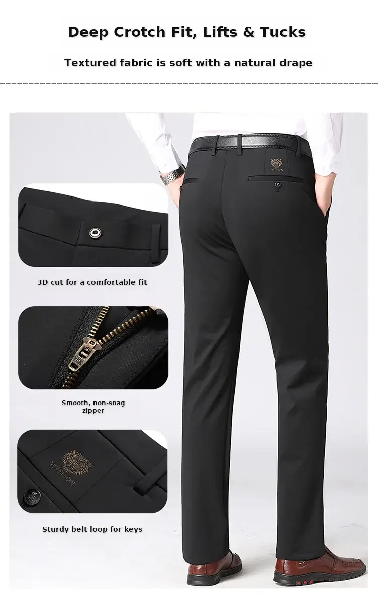 Men's Grey Four-Sided Stretch Pants Casual Formal Suit — feature 12