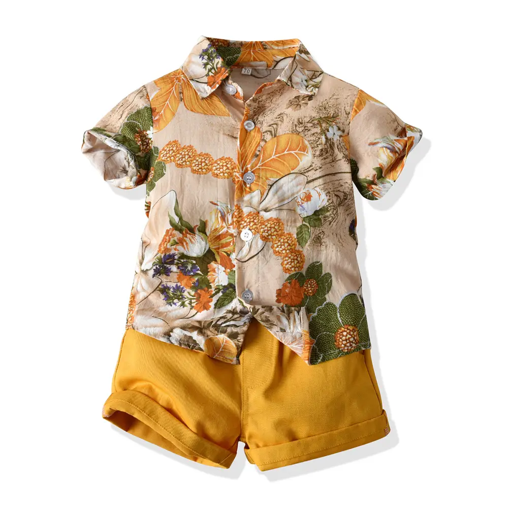 Retro Floral Baby Shirt Dark Shorts Set for Girls