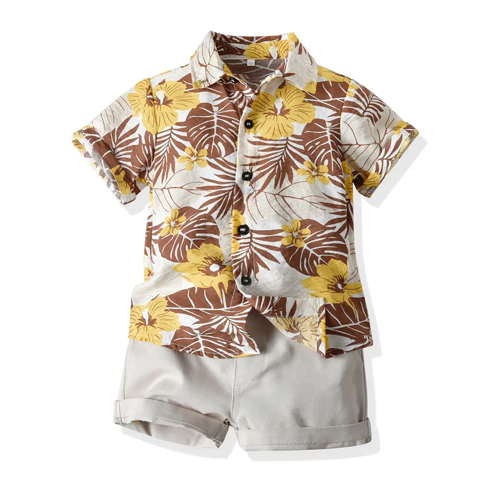 Retro Floral Baby Shirt Dark Shorts Set for Girls