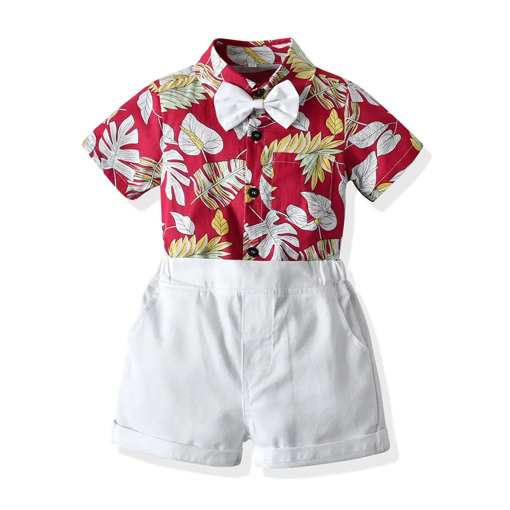 Retro Floral Baby Shirt Dark Shorts Set for Girls