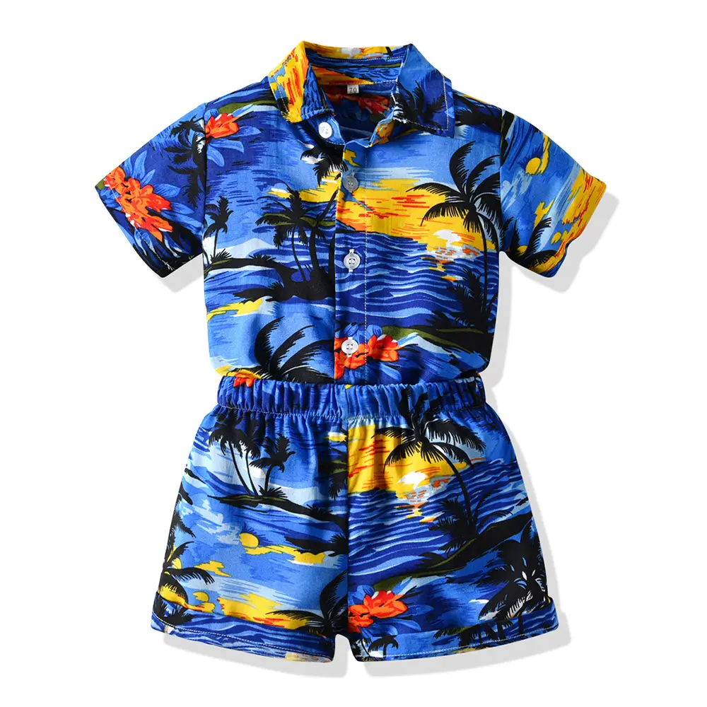 Retro Floral Baby Shirt Dark Shorts Set for Girls
