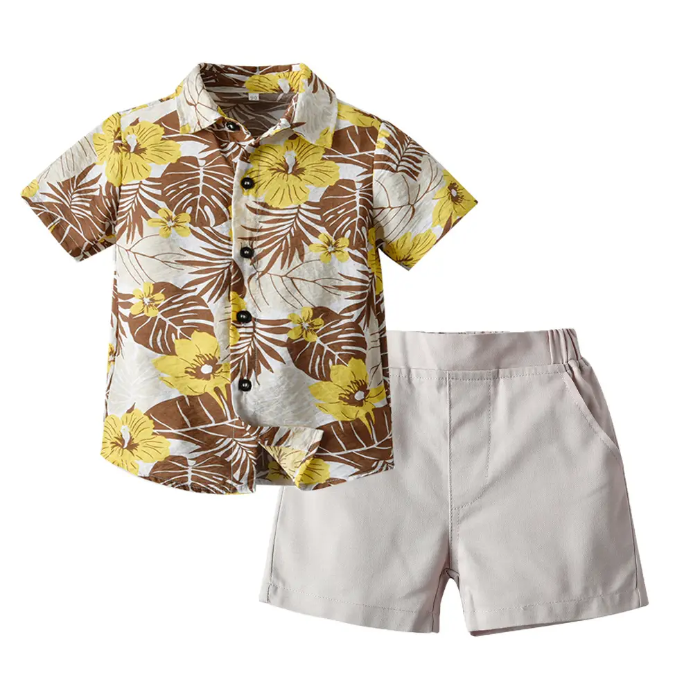 Retro Floral Baby Shirt Dark Shorts Set for Girls