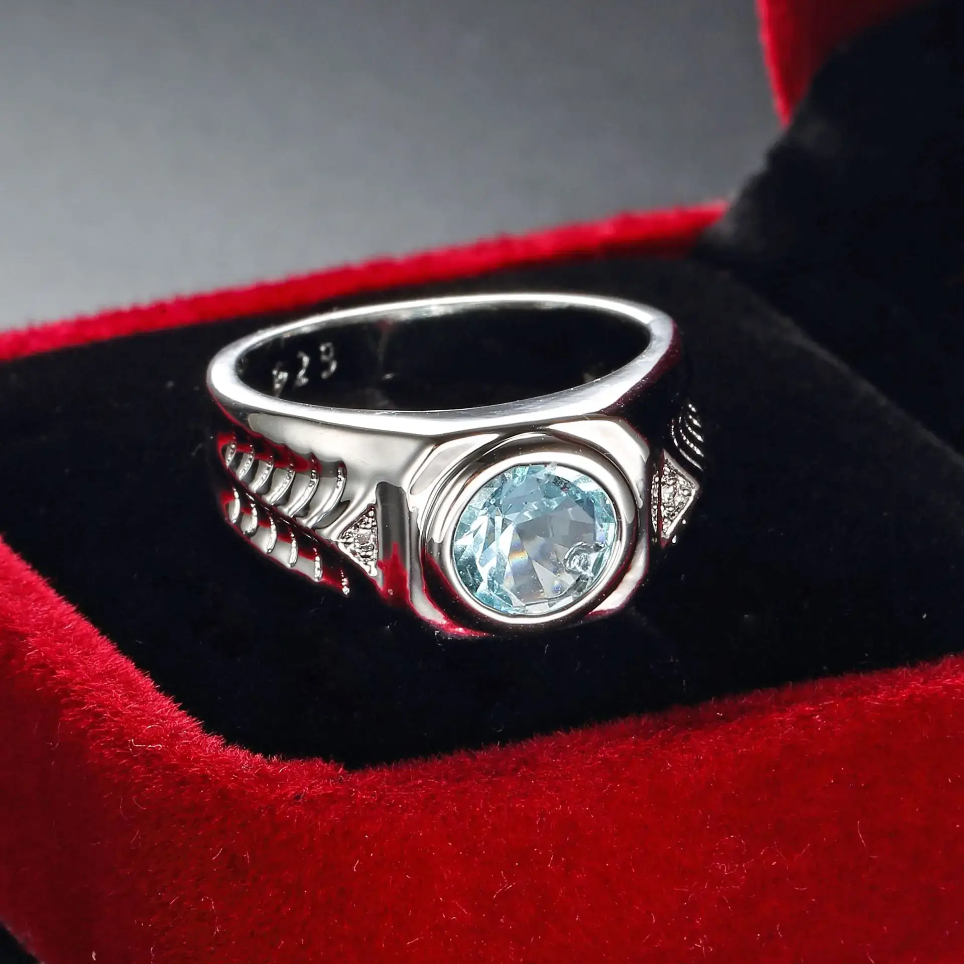 Sea Blue Zircon Ring for Women's Wedding Jewelry - Image 4