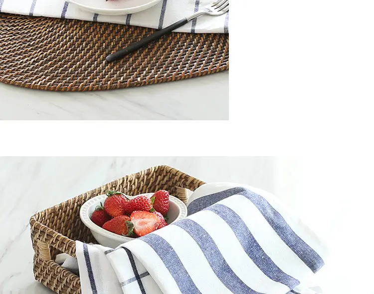 Japanese Square Napkin Mat Striped Cotton Blue White — feature 8