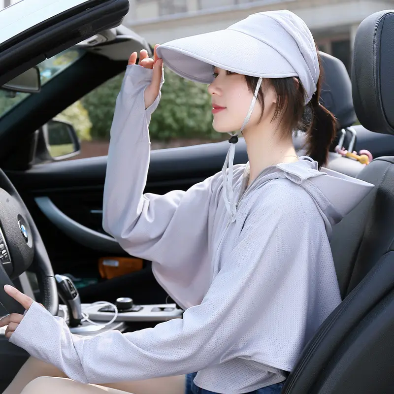 Women Sun Protection Hooded Shirt Light Blue 2025 - Image 11