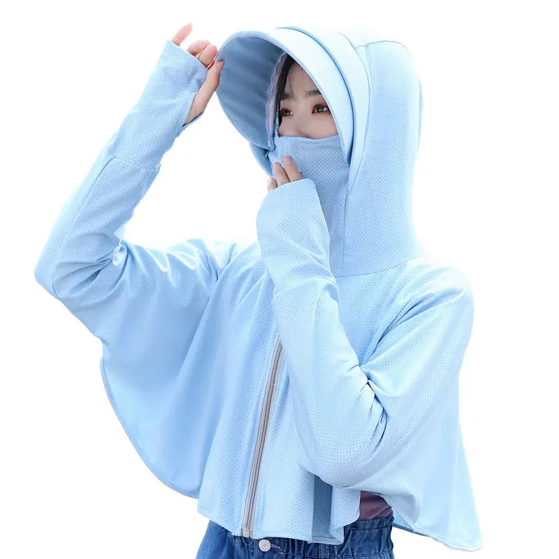 Women Sun Protection Hooded Shirt Light Blue 2025 - Image 12