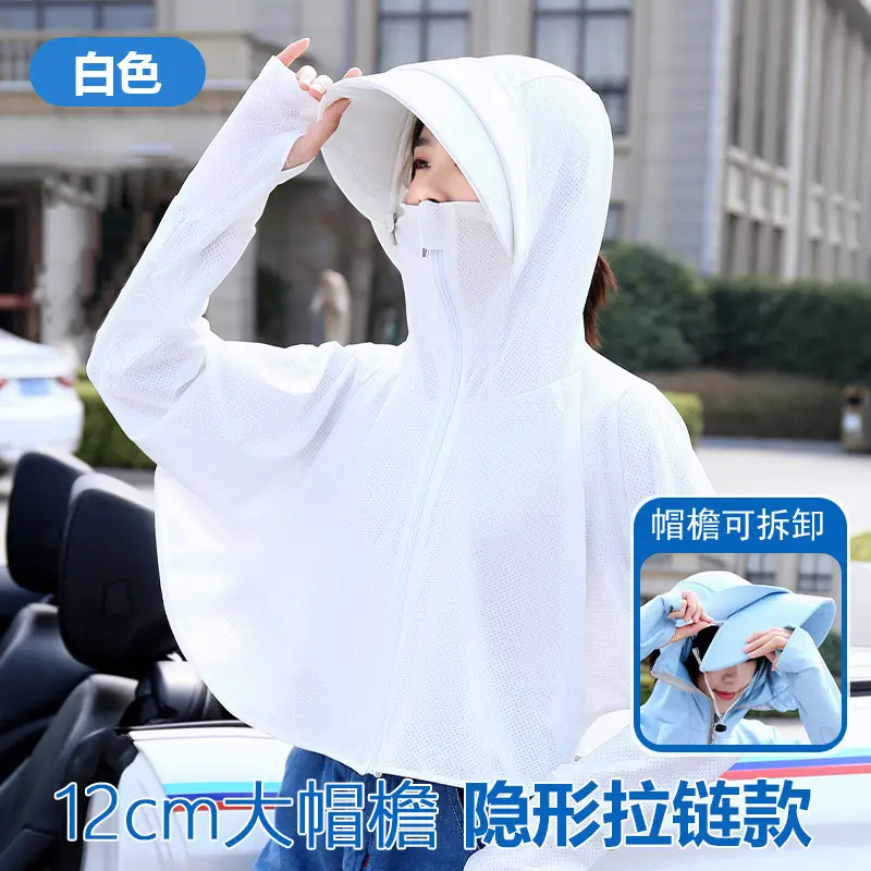 Women Sun Protection Hooded Shirt Light Blue 2025 - Image 7