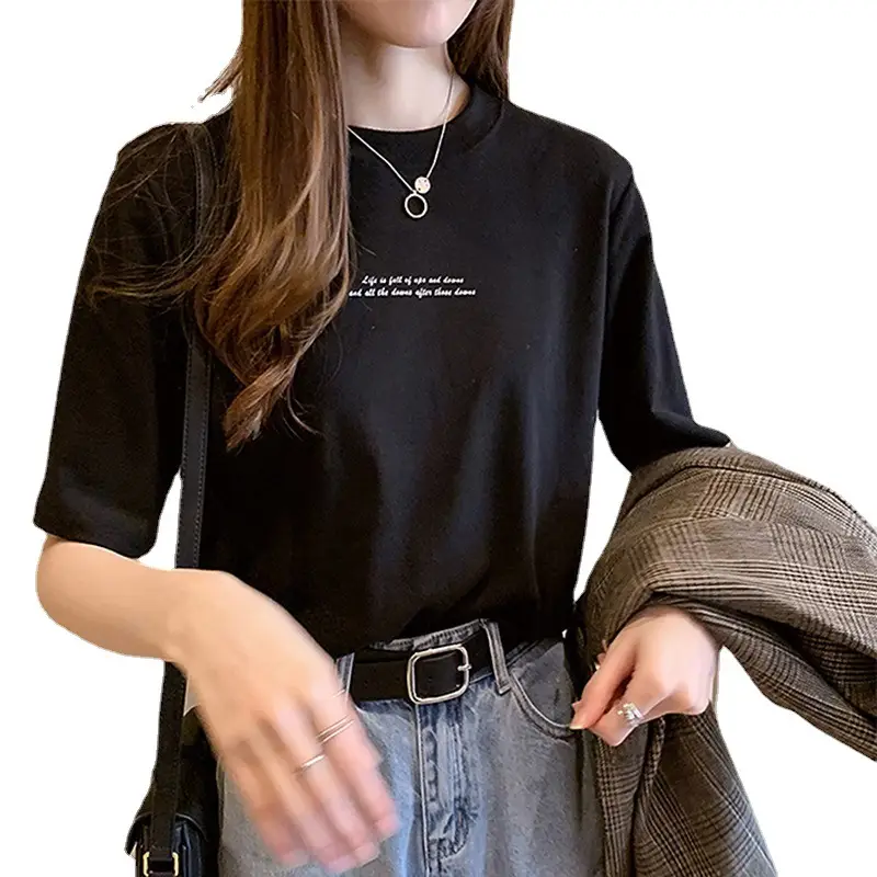 2025 Summer Black Letter Print T-Shirt for Women - Image 8