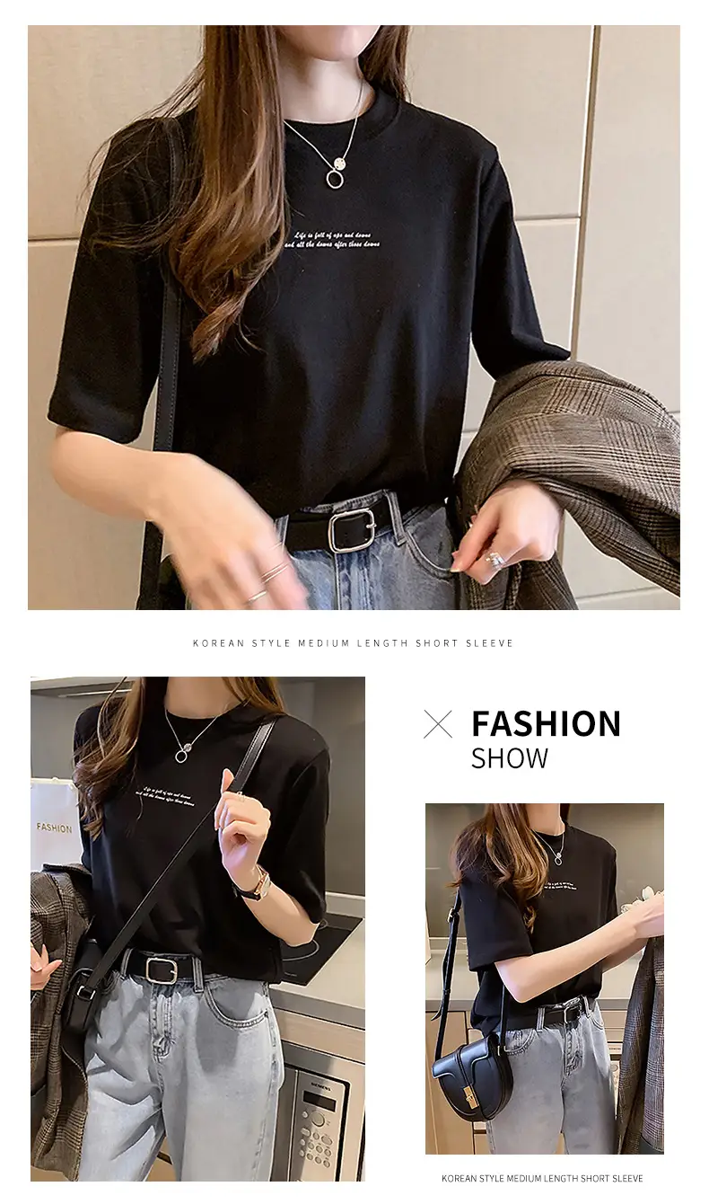 2025 Summer Black Letter Print T-Shirt for Women — feature 9