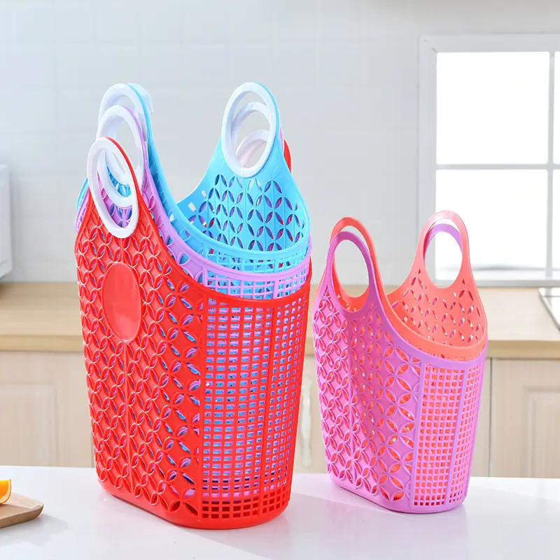 Portable Bath Basket Green Rattan Plastic Storage Frame - Image 6