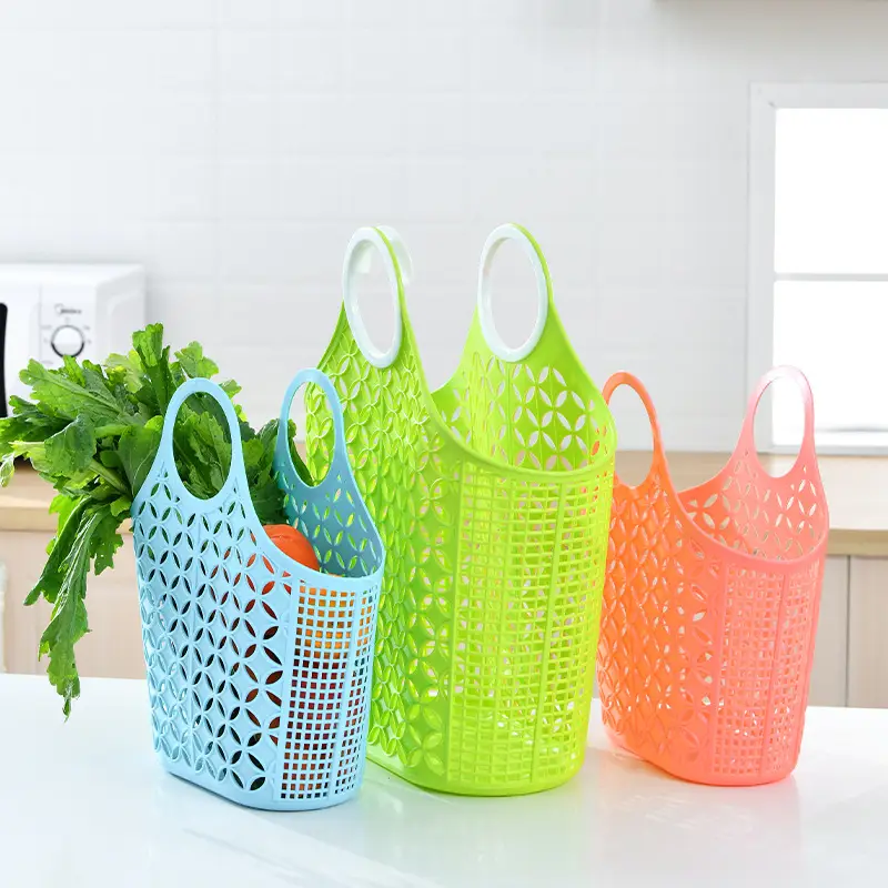 Portable Bath Basket Green Rattan Plastic Storage Frame - Image 7