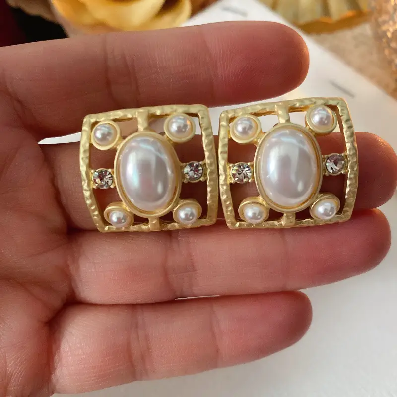 Qingdao Pearl Earrings Gold Plated Round Hollow - Image 8