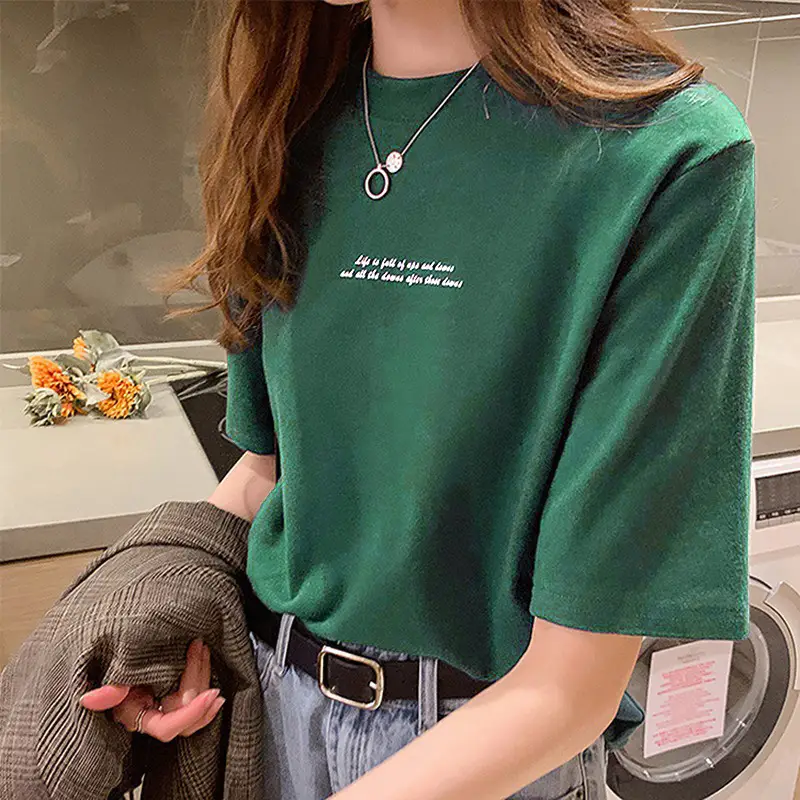 Women Korean Style White Letter Print T-Shirt - Image 4