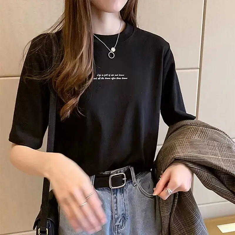 Women Korean Style White Letter Print T-Shirt - Image 5