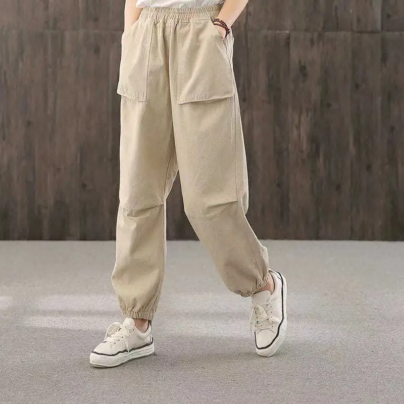 New Style Loose Pleated Trousers Beige with Pocket Design - Image 2