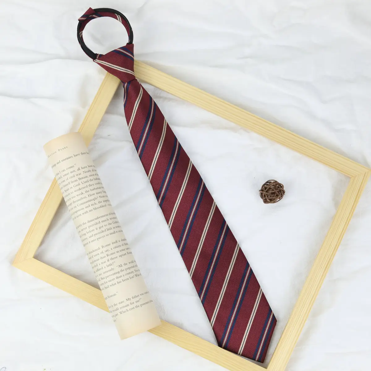 Maroon Striped Japanese Style Tie for Girls Kids