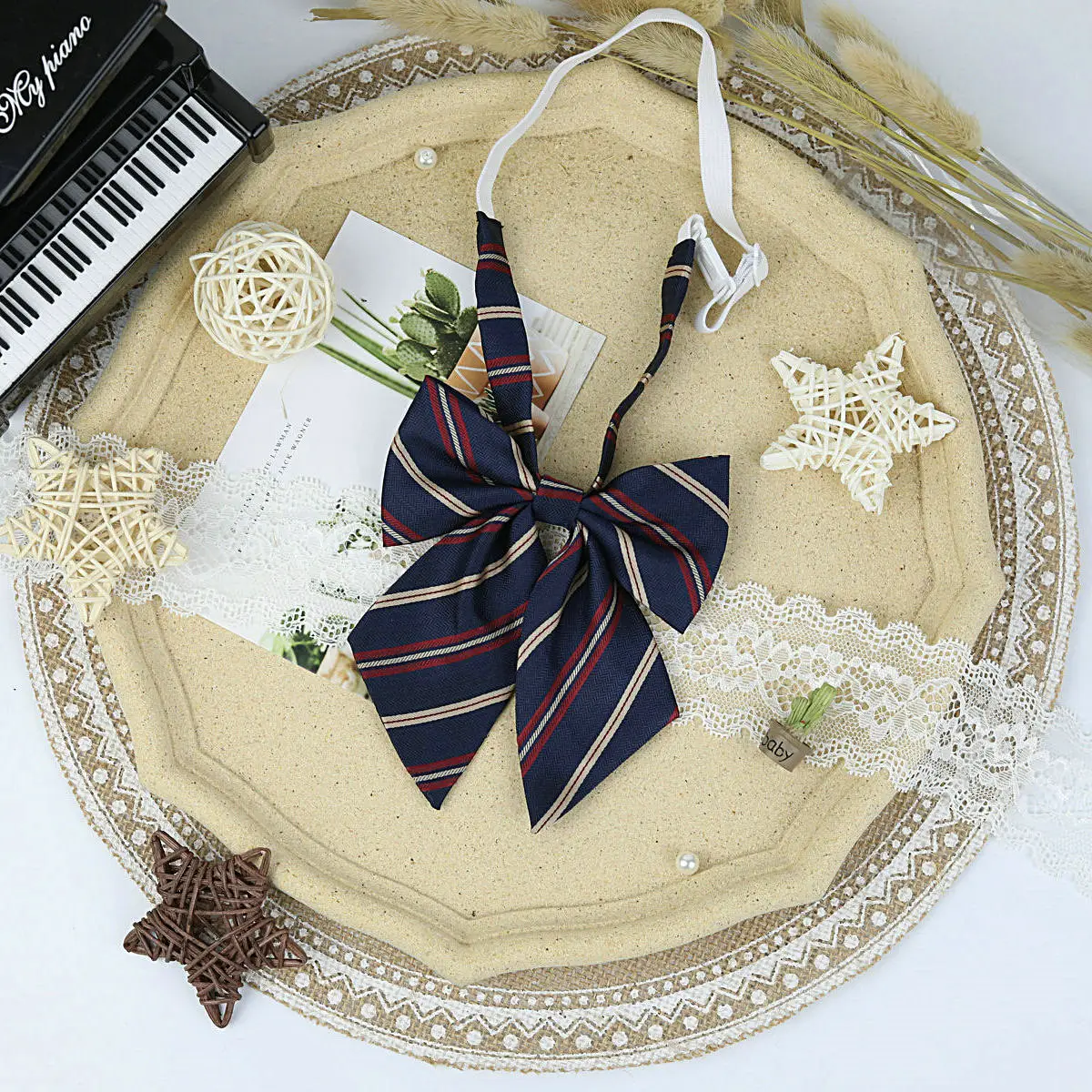 Maroon Striped Japanese Style Tie for Girls Kids