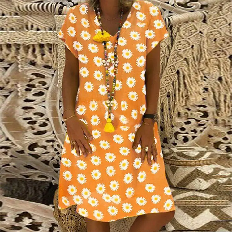 Women's Green Daisy V-Neck Dress 2024 - Image 7