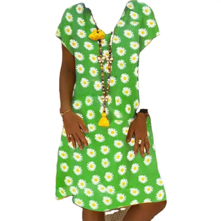 Women's Green Daisy V-Neck Dress 2024 - Image 9