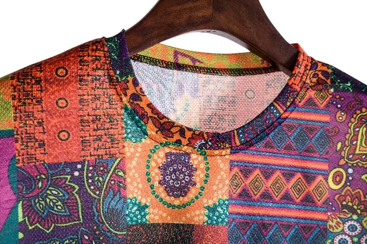 Men Multi Color Patchwork T-Shirt Casual Short Sleeve - Image 4