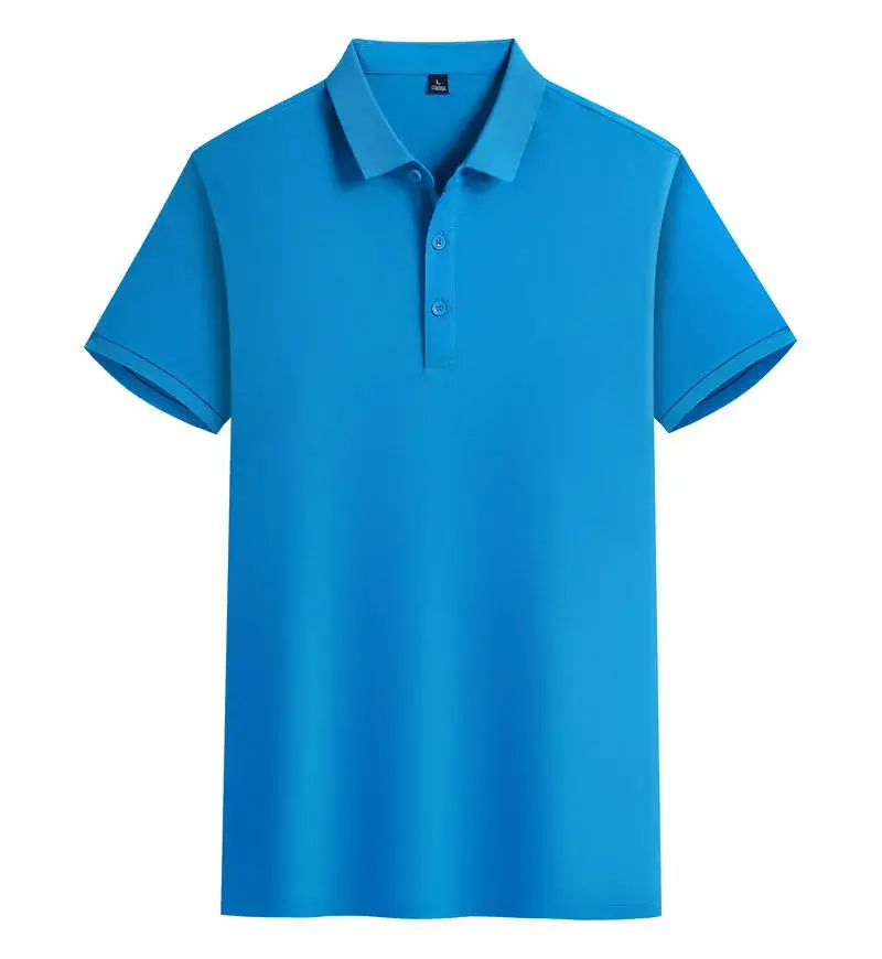 Light Blue Mercerized Cotton Polo Shirt with Embroidered Design - Image 13