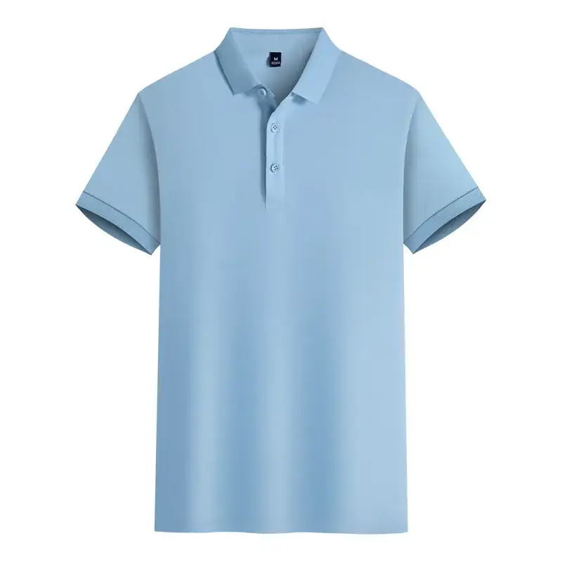 Light Blue Mercerized Cotton Polo Shirt with Embroidered Design - Image 8