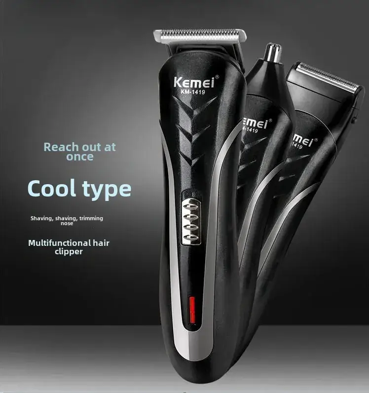 Three-in-One Hair Clipper with Red & Silver Design - Image 2